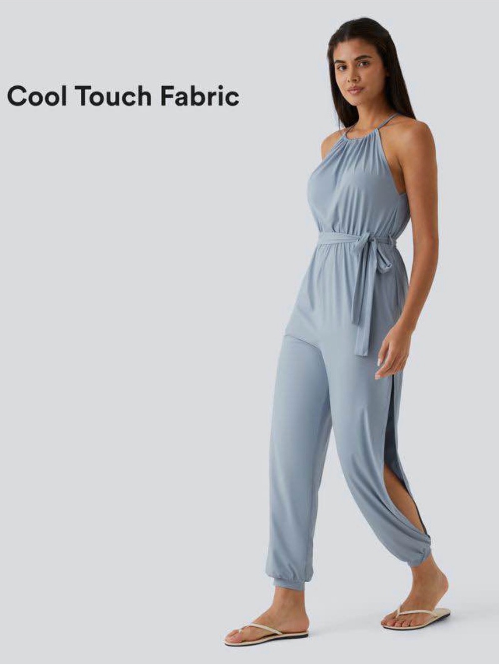 Halara Sleeveless Tie Back Belted Pocket Cut Out Cool Touch Jumpsuit-UPF50+